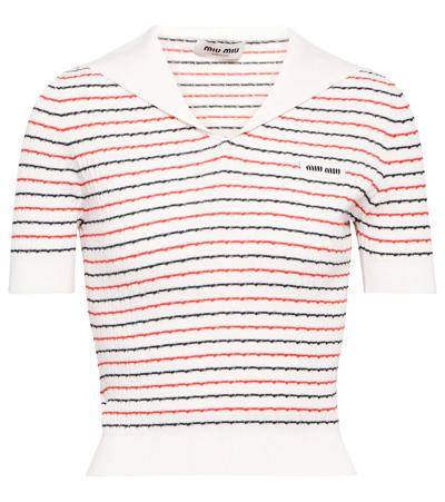Miu Miu Stripe Sailor-collar Crop Sweater In White | ModeSens