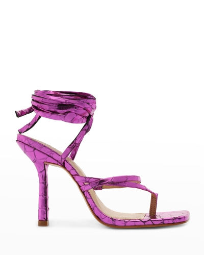 Schutz Lily Embossed Ankle-wrap Sandals In Fucsia