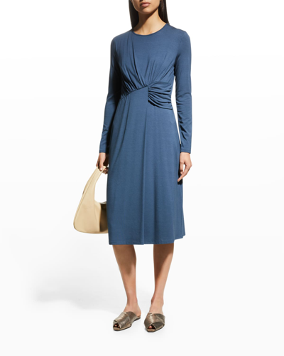 Max Mara Erica Ruched Long-sleeve Dress In Avio | ModeSens