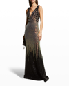 BASIX SLEEVELESS OMBRE SEQUIN GOWN