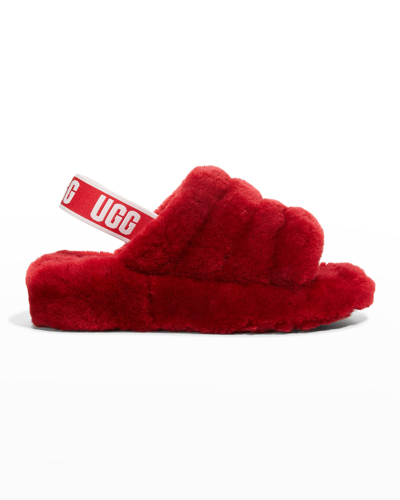 Ugg Fluff Yeah Genuine Shearling Slingback Sandal In Red/red