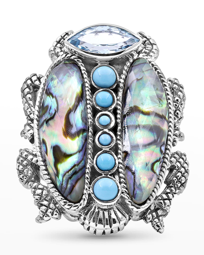 Stephen Dweck Blue Topaz And Turquoise Scarab Ring