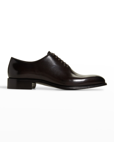 Tom Ford Men's Claydon Burnished Leather Oxfords In Ebony