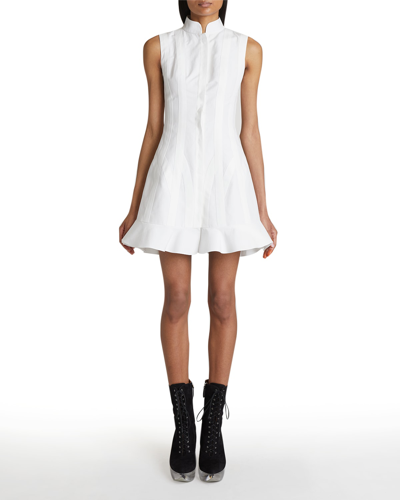 Alaïa Mandarin Collar Striped Cotton Sculpted Sleeveless Dress In White