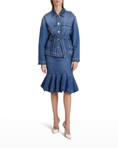 Alaïa Denim Belted Wrap Jacket In Blue ModeSens