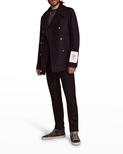 Golden Goose Men's Double-breasted Compact Peacoat In Dark Blue