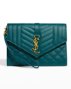 Saint Laurent Ysl Monogram Quilted Envelope Clutch Bag In Sea Turquoise