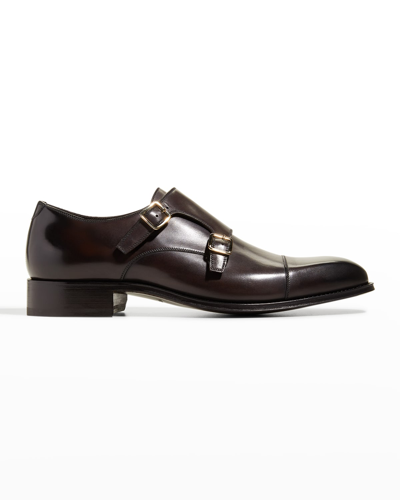 Tom Ford Men's Elkan Burnished Leather Monk-strap Ankle Boots In Bruno