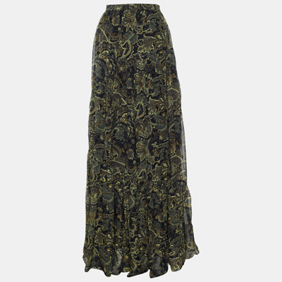 Pre-owned Kenzo Defile Black Paisley Print Silk Maxi Skirt L