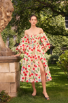 CAROLINA HERRERA BALLOON SLEEVE BUSTIER MIDI DRESS