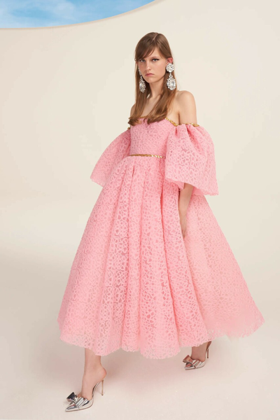 Giambattista Valli Off The Shoulder Tulle Midi Dress In Pink