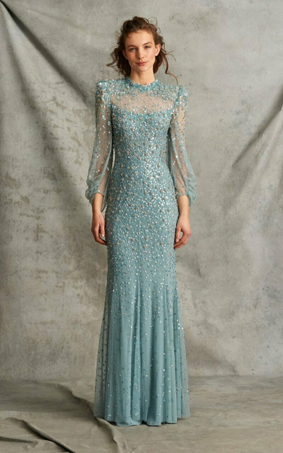 Jenny Packham Long Sleeve Beaded Gown