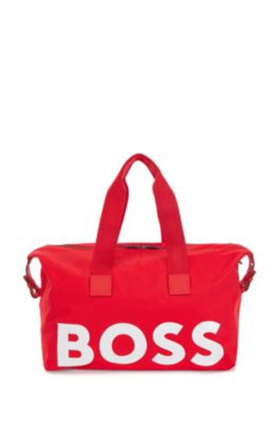 Hugo Boss Recycled-nylon Holdall With Oversize Logo And Leather Trims In Red