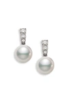 Mikimoto Women's Morning Dew 8mm White Cultured Akoya Pearl, Diamond & 18k White Gold Drop Earrings In White Gold