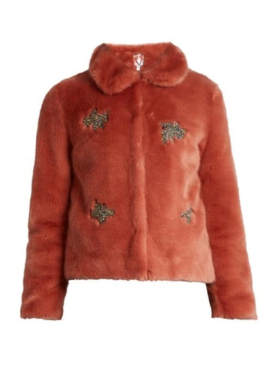 Shrimps Little Star Embellished Faux-fur Jacket In Antique Pink