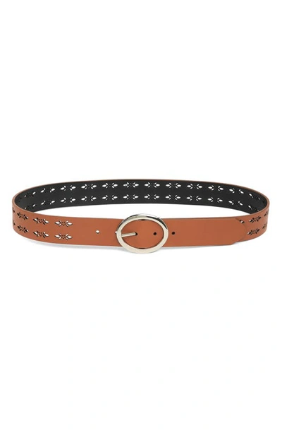 Linea Pelle Perforated Reversible Leather Belt In Cognac/ Black