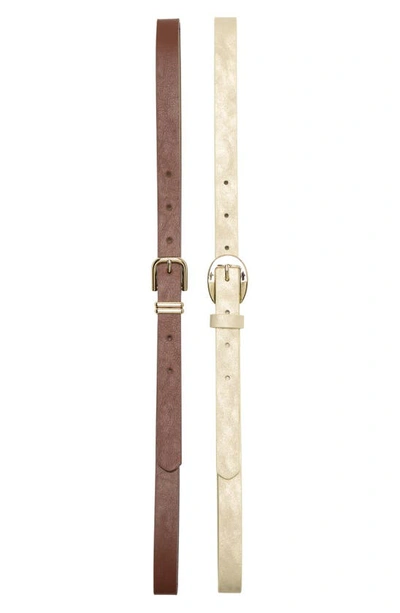 Linea Pelle 2-for-1 Thin Leather Belt In Gold/ Cognac
