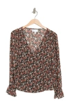 Nordstrom Rack Long Sleeve Chiffon Peplum Blouse In Black- Pink Adobe 40s Floral