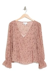 Nordstrom Rack Long Sleeve Chiffon Peplum Blouse In Pink- Brown Sketch Floral