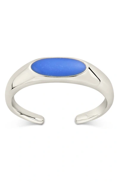 Sterling Forever Silver Enamel Cobalt Signet Ring In Cobalt/silver