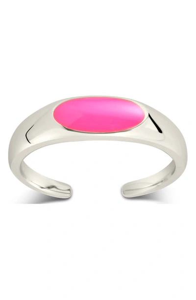 Sterling Forever Silver Enamel Raspberry Open Signet Ring In Raspberry/silver
