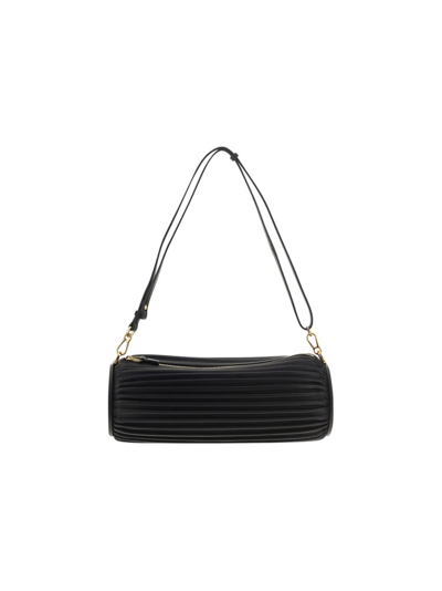 Loewe Bracelet Pouch Pleated Leather Shoulder Bag In Black