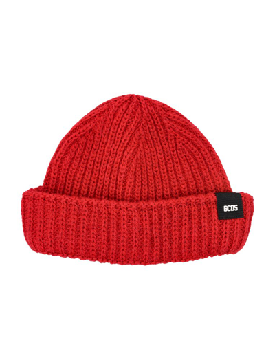 Gcds Cable-knit Beanie In Bordeaux