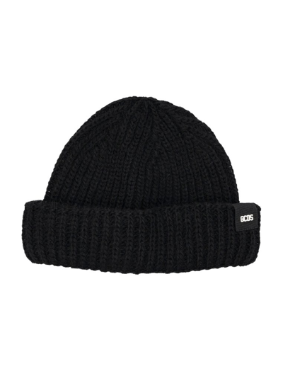 Gcds Logo-patch Ribbed Beanie In Black