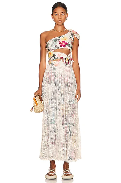 Patbo Hibiscus Floral-print One-shoulder Dress In Vanilla