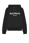 Balmain Logo Print Cotton Jersey Hoodie In Black