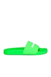 Balenciaga Pool Logo-embossed Neon Rubber Slides In Fluo Green & White
