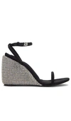 Alexander Wang Dahila Womens Leather Self Covered Crystal Wedge Wedge Sandals In Black
