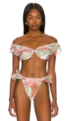 Andrea Iyamah Salama Ruffled Off-the-shoulder Bikini Top In Abstract Mushroom Print