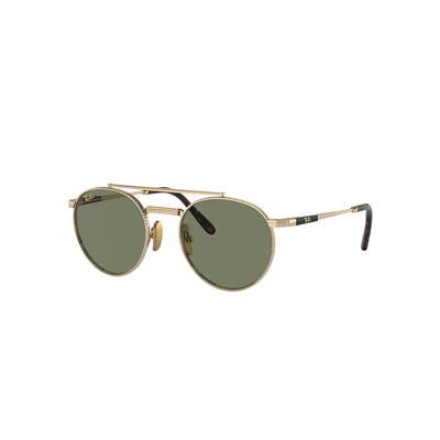 Ray Ban Round Ii Titanium Sunglasses Gold Frame Green Lenses 50-20