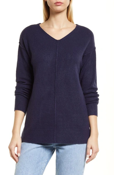 Caslon High/low V-neck Sweater In Navy Peacoat