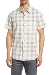 Travismathew First Pitch Plaid Stretch Short Sleeve Button-up Shirt In Gardenia