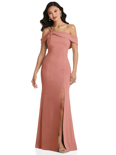After Six One-shoulder Draped Cuff Maxi Dress With Front Slit In Pink
