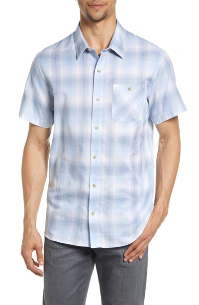 Travismathew Champions Choice Plaid Short Sleeve Button-up Shirt In White/ Blue