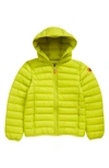 Save The Duck Kids' Dony Hooded Puffer Jacket In Citronella Green
