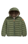 Save The Duck Kids' Logo-patch Hooded Quilted Jacket In Green