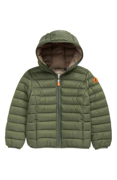Save The Duck Kids' Logo-patch Hooded Quilted Jacket In Green