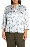 Vince Pleated Lotus Print Blouse In Tide Pool