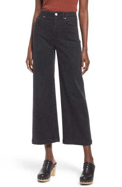Paige Anessa High Waist Wide Leg Jeans In Black Willow Distressed