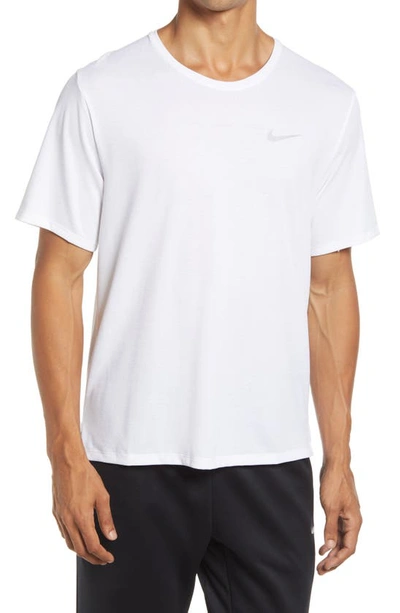 Nike Dri-fit Miler Reflective Running T-shirt In White