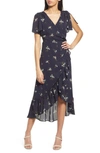Chelsea28 Flounce Floral Print Chiffon Wrap Dress In Navy Night Floral
