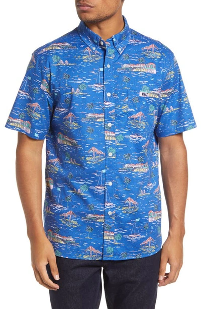 Vineyard Vines Classic Fit Short Sleeve Stretch Cotton Button-down Shirt In Bvi Scenic Regatta