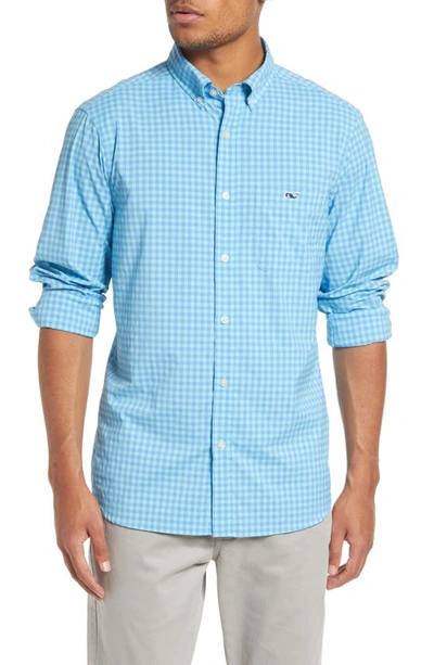 Vineyard Vines On-the-go Nylon Stretch Gingham Classic Fit Shirt In Caicos