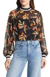 French Connection Eloise Floral Print Crinkled Blouse In Black/ Persimmon