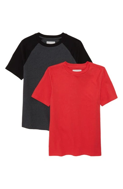 Nordstrom Kids' Assorted 2-pack Organic Cotton T-shirts In Red- Charcoal Pack