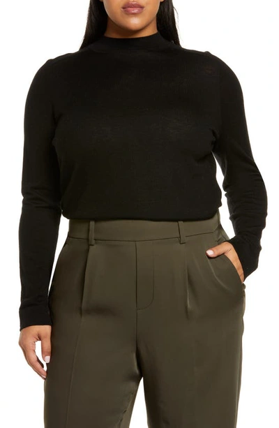 Vince Seamless Mock Neck Wool Blend Sweater In Black